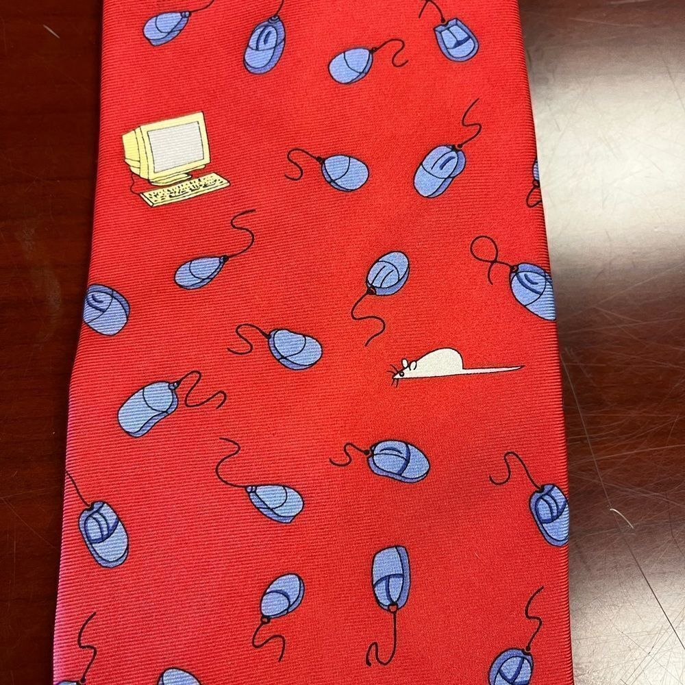Vintage Alynn Red Silk Computer Mouse Neck Tie